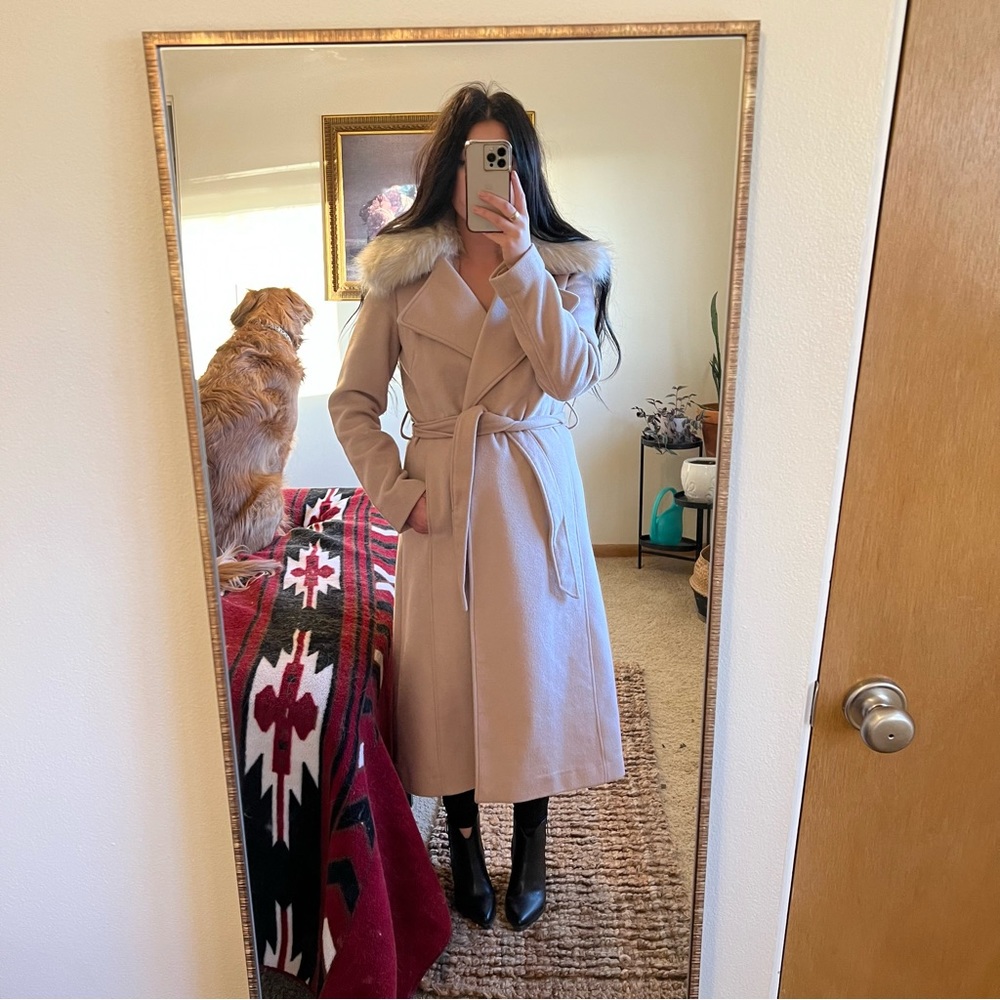 Karl Lagerford long trench faux fur collar winter jacket coat